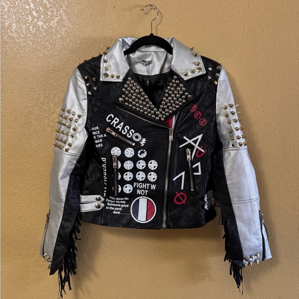 Studded Punk Biker Jacket w/ Fringe – Festival, Concert, or Costume Vibes